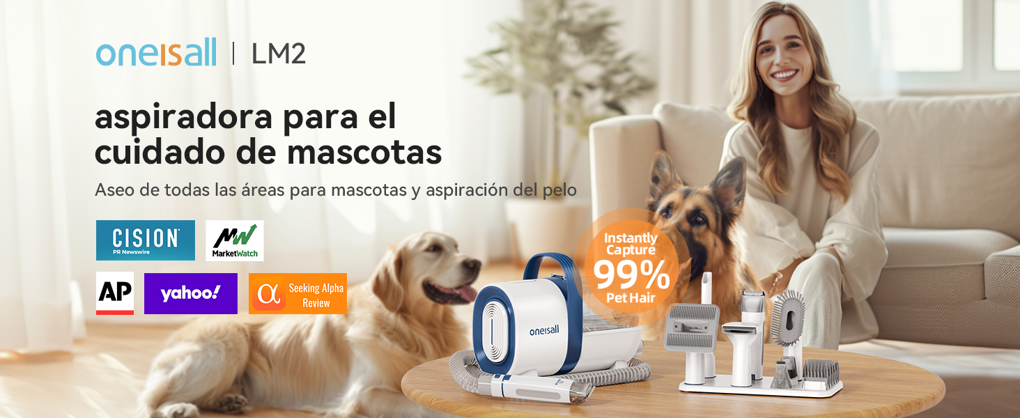 oneisall - Kit de aspiradora y aseo de perros, aspiradora de aseo de mascotas con picadora de uñas, 1.5 l para polvo de 1.5 l con 7 herramientas de aseo de mascotas para perder el pelo de mascotas, limpieza del hogar