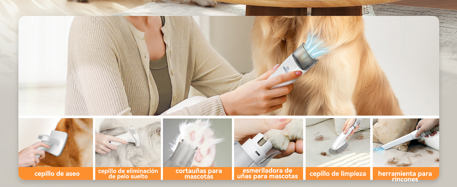 oneisall - Kit de aspiradora y aseo de perros, aspiradora de aseo de mascotas con picadora de uñas, 1.5 l para polvo de 1.5 l con 7 herramientas de aseo de mascotas para perder el pelo de mascotas, limpieza del hogar