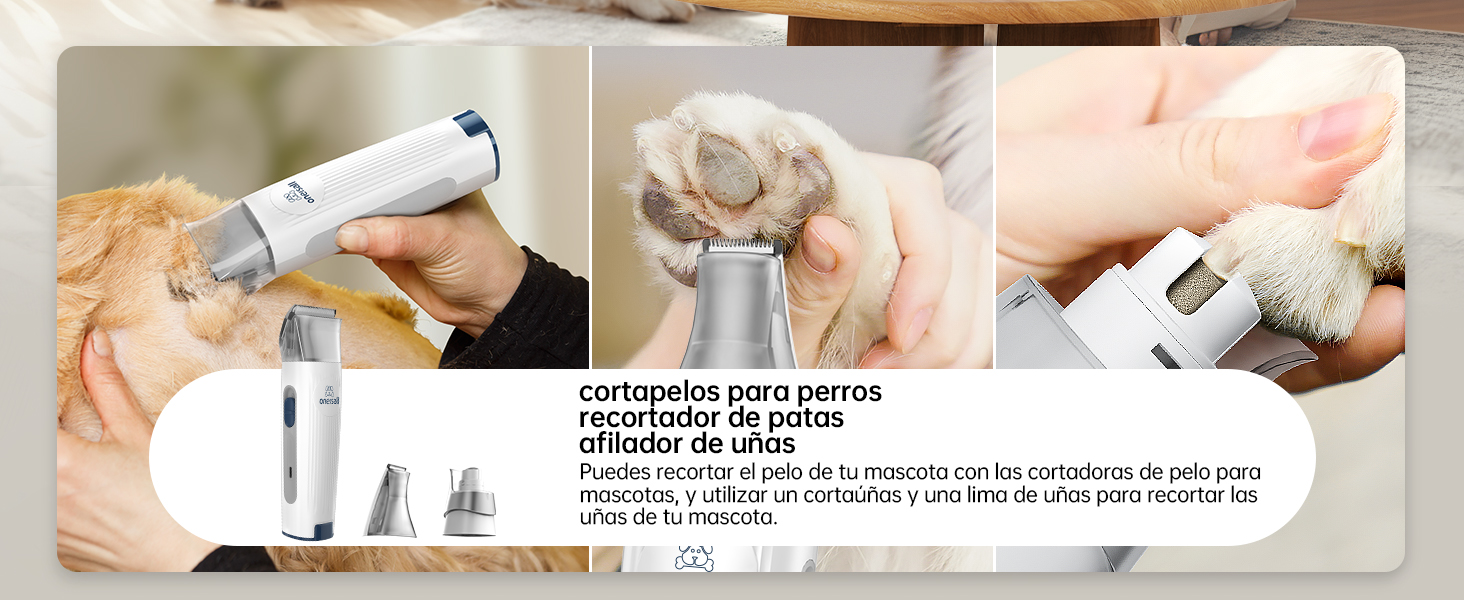 oneisall - Kit de aspiradora y aseo de perros, aspiradora de aseo de mascotas con picadora de uñas, 1.5 l para polvo de 1.5 l con 7 herramientas de aseo de mascotas para perder el pelo de mascotas, limpieza del hogar