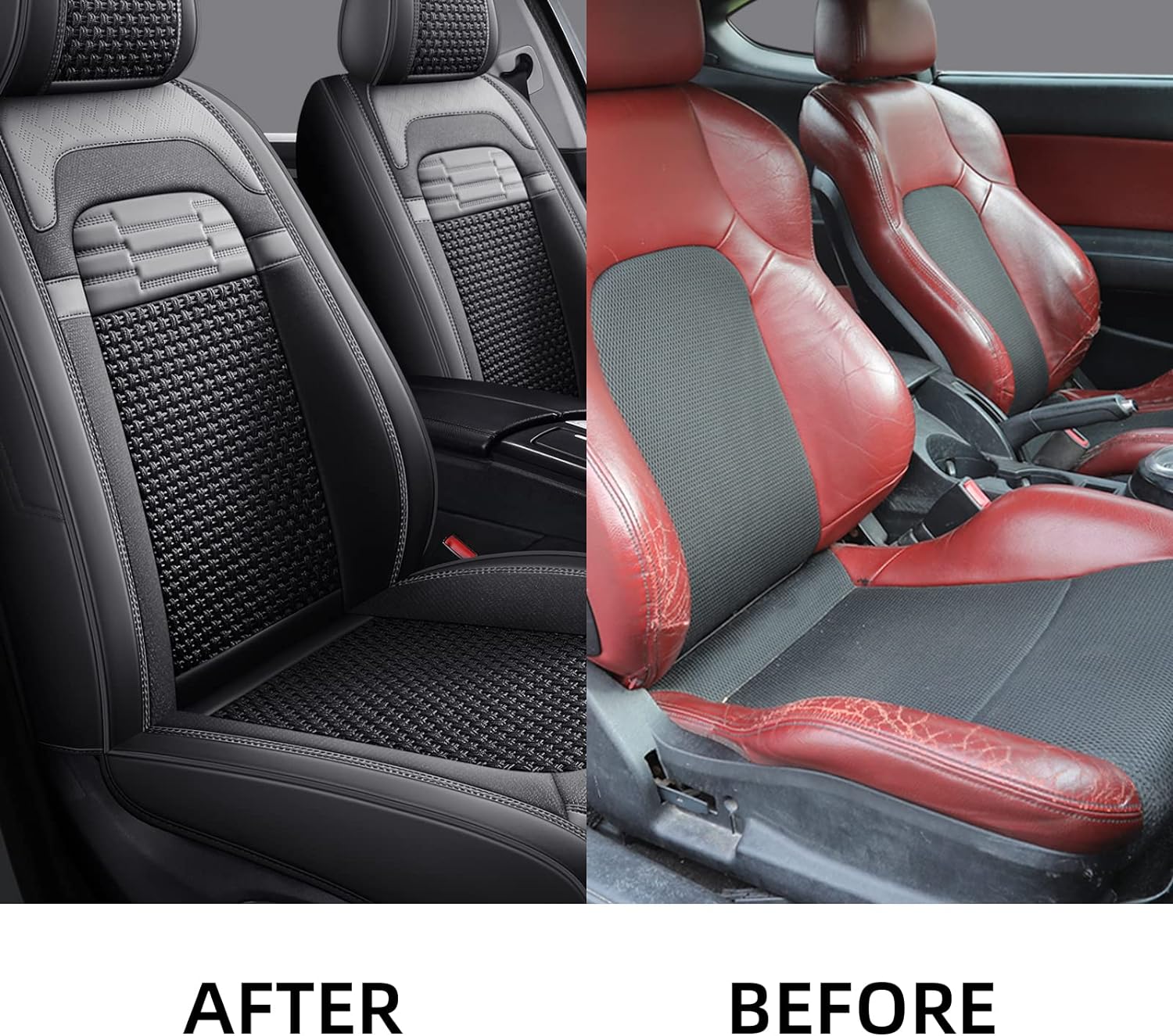 hikeaglauto Juego completo de fundas de asiento de coche, de piel sintética para autos, SUV, súper transpirables, universales, para la mayoría de los sedanes (juego completo, negro)