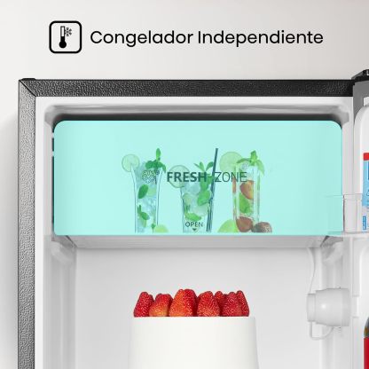 Hisense RR33D6AGX1- Frigobar,3.3 pies cúbicos,Termostato ajustable,Congelador independiente,Estantes para botellas de 2 litros,48x45x84cm(AnchoxLargoxAlto),Gris