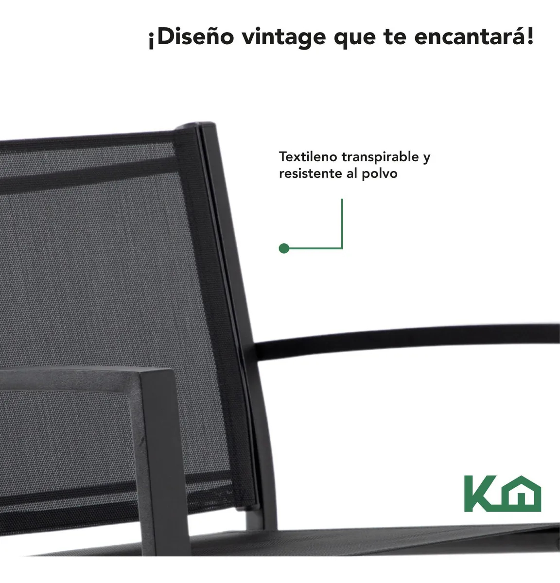 Sillas Sala Exterior Para Jardin Textileno Sillon Mesa 4pzas Color negro Color de la estructura de la silla Negro Color del asiento Negro Diseño de la tela Liso