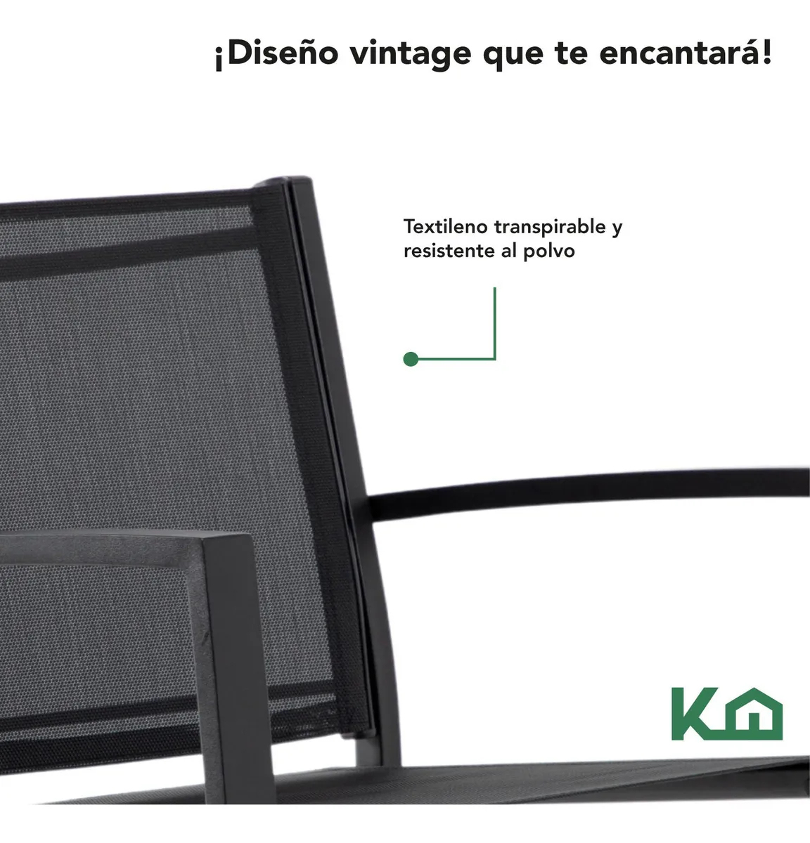 Sillas Sala Exterior Para Jardin Textileno Sillon Mesa 4pzas Color negro Color de la estructura de la silla Negro Color del asiento Negro Diseño de la tela Liso