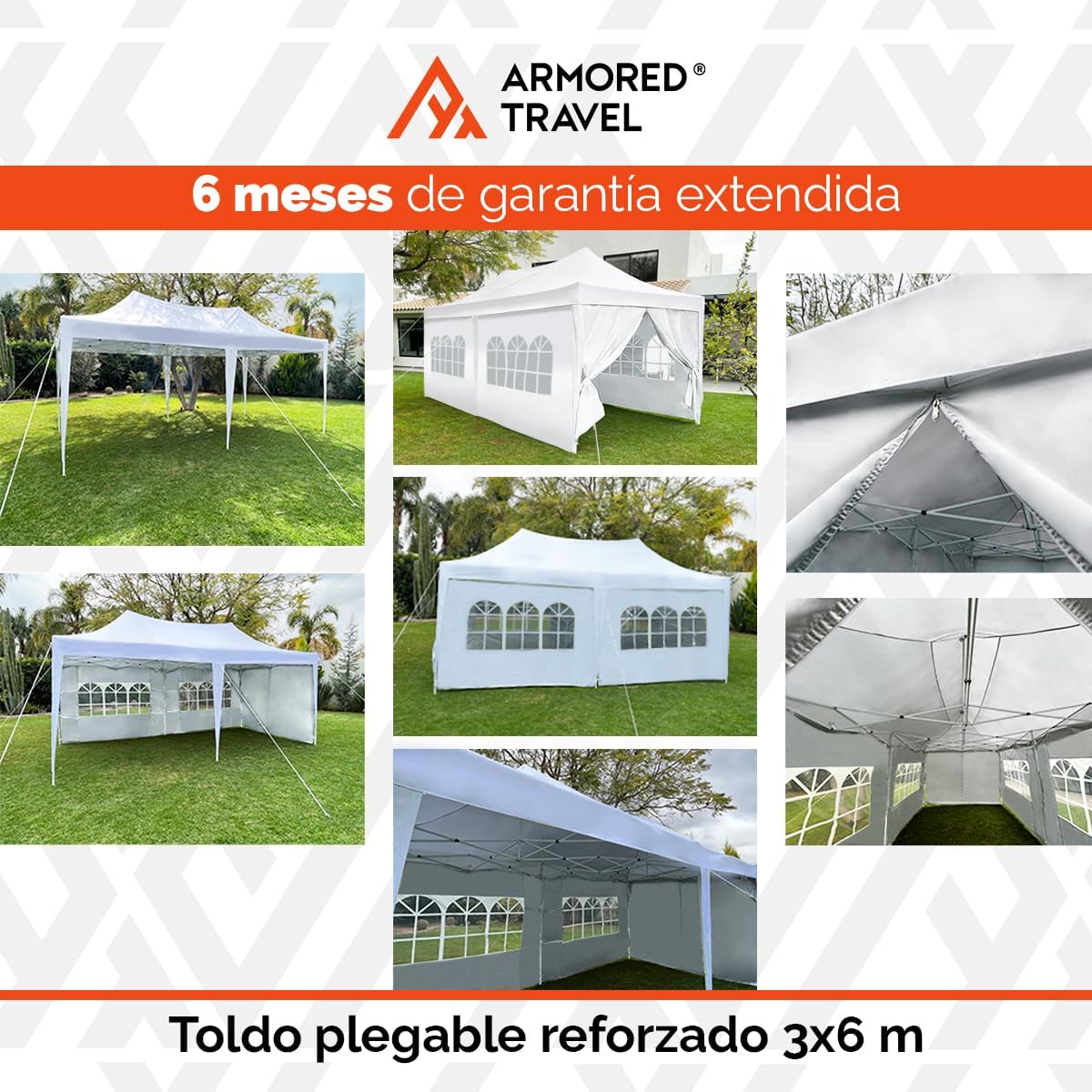 BECKON Toldo Carpa Plegable con Paredes Impermeable 3x6 m Premium para Exteriores Uso rudo *Aluminio Reforzado* + *Estacas* Canopy Tent Gazebo Instant Shelter
