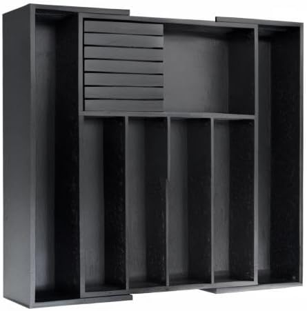 VaeFae Cocina, soporte para utensilios extensibles y bandeja de cubiertos con Divider de 13" -21,6 "de superficie plana y bloque de cuchildesmontable (negro)