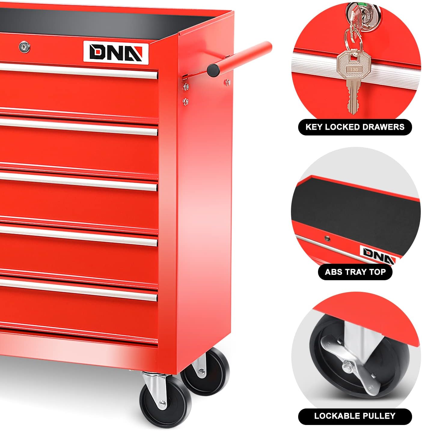 DNA MOTORING - Gabinete de Herramientas con Ruedas de plástico con Sistema de Bloqueo con Llave, Azul, TOOLS-00486