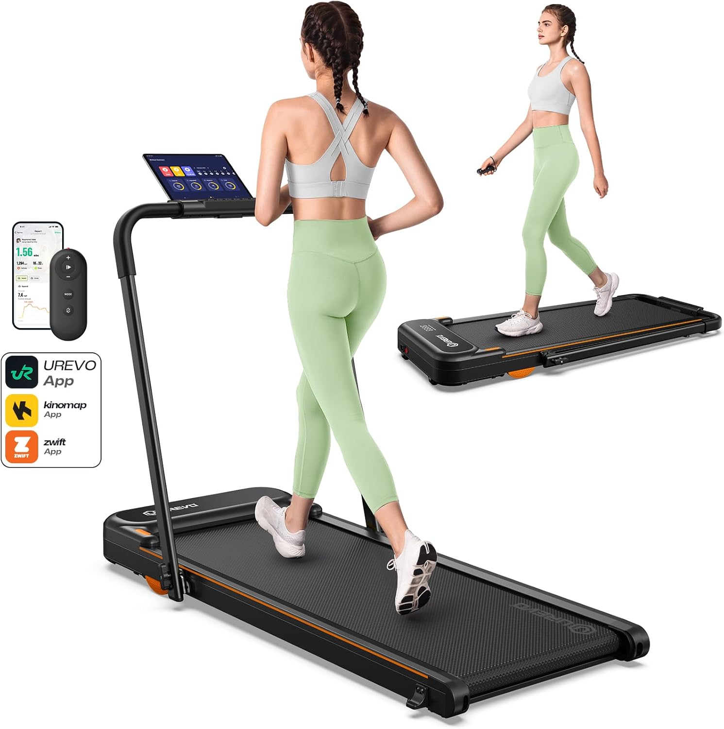 UREVO - Cinta de Correr Plegable 2 en 1 con Control Remoto, aplicación y visualización LED