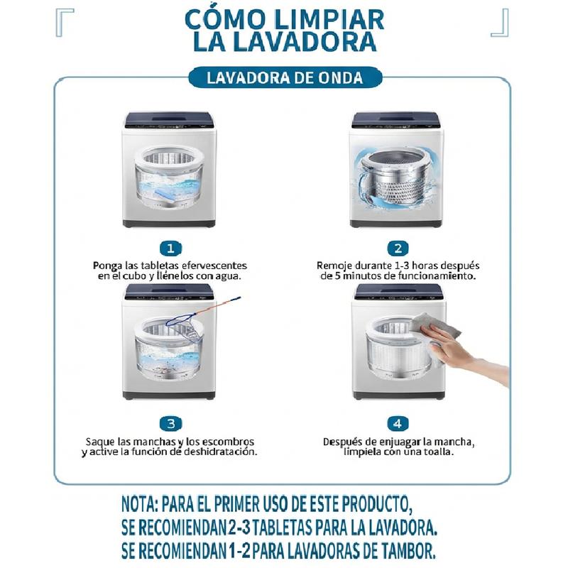 Limpiador y Descascarillador para Lavadoras, 24 Pastillas de Limpieza Profunda. Para Frontales y de Carga Superior. Limpia Tambor y Sello de Bañera. Ideal para Hogares, Dormitorios y Salas de Lavado. Desodorizante Multifuncional con Fuerte Efecto, Combate