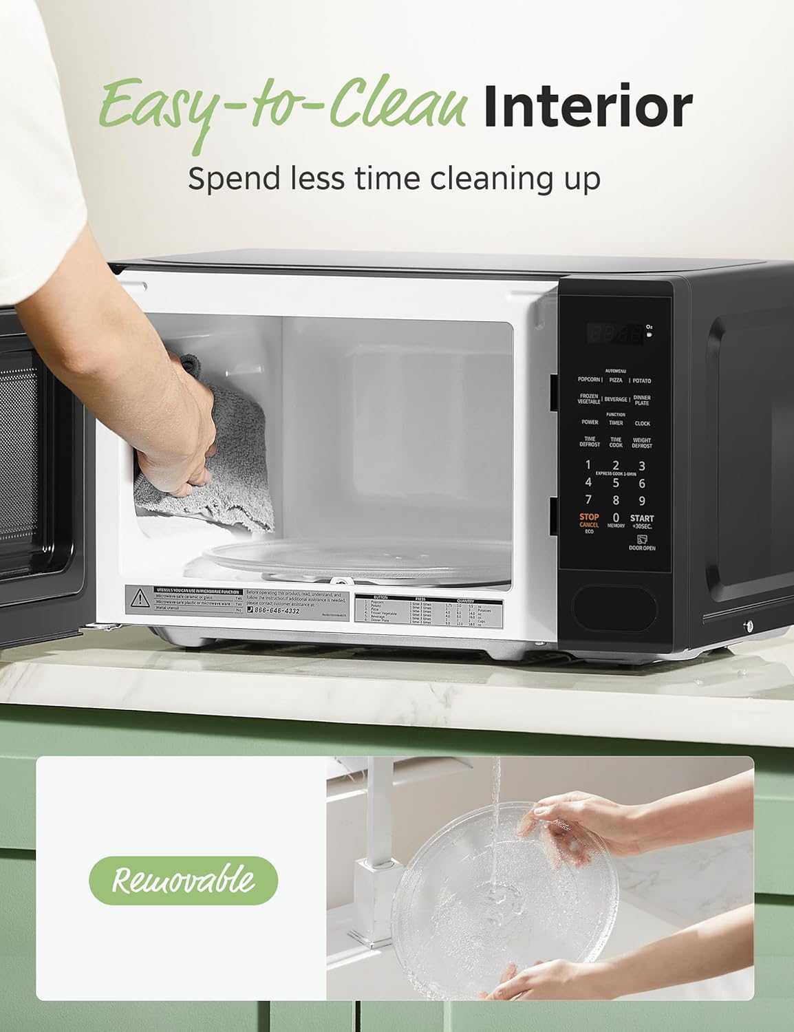 COMFEE CMO-C20M1WB - Horno de microondas para encimera, microondas pequeño de 0.7 pies cúbicos con 11 niveles de potencia, función de restablecimiento de la placa giratoria, cocción rápida,