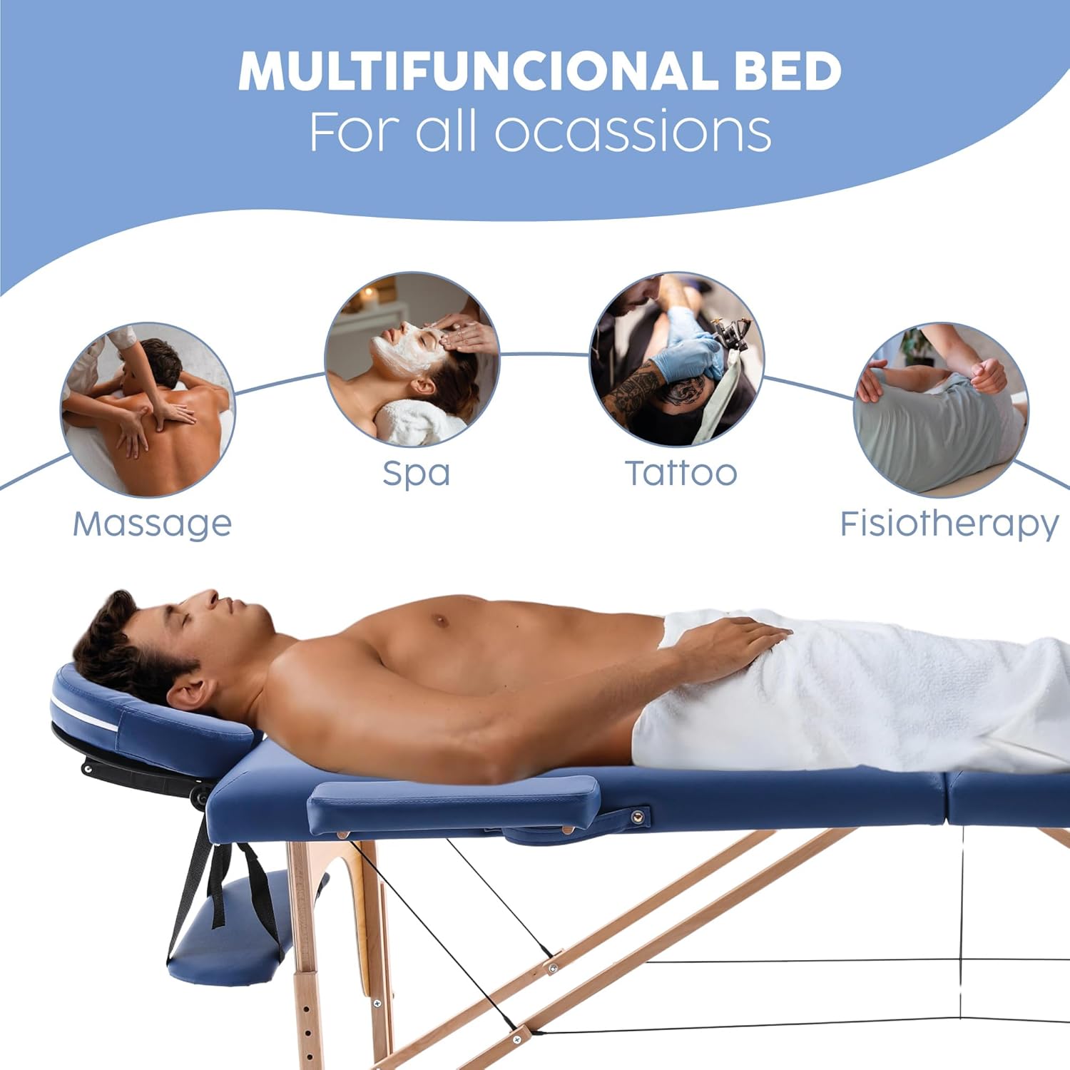 X-PROSS Cama Profesional para Tatuajes Plegable con Estuche y Altura Ajustable, Cama para SPA, Cama para Masajes Profesionales, Camilla Portátil para Fisioterapia y Quiropraxia - Negro