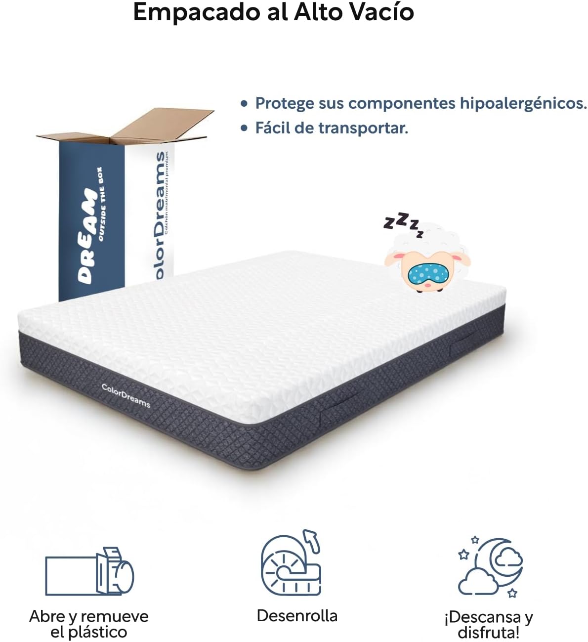 COLORDREAMS | Colchón en Caja Matrimonial Memory – 135x190x23 cm - 6 Capas de Espuma de Alta Densidad – Manijas Reforzadas – Firmeza Justa – Hipoalergénico