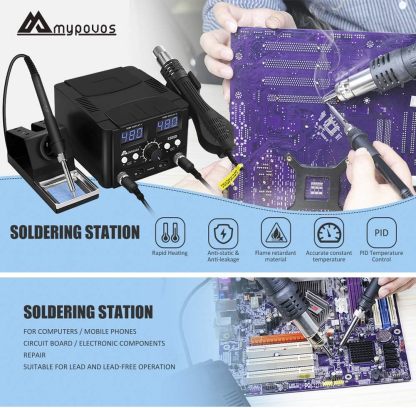 MYPOUOS - Estación de soldadura digital LED 2 en 1 de 750 W, estación de reanudación de pistola de aire caliente, soldador eléctrico para teléfono PCB IC SMD BGA juego de soldadura 110 V (8588D SET1)