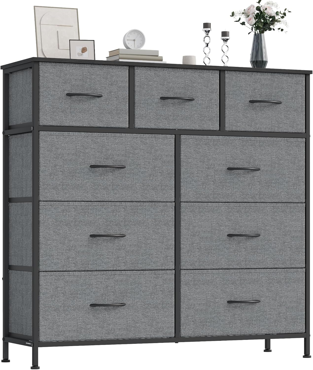SONGMICS Cómoda, con 9 Cajones, Mueble de Almacenaje, Tela no Tejida, para Dormitorio, Recibidor y Salón, Gris Pizarra MLGS324G101