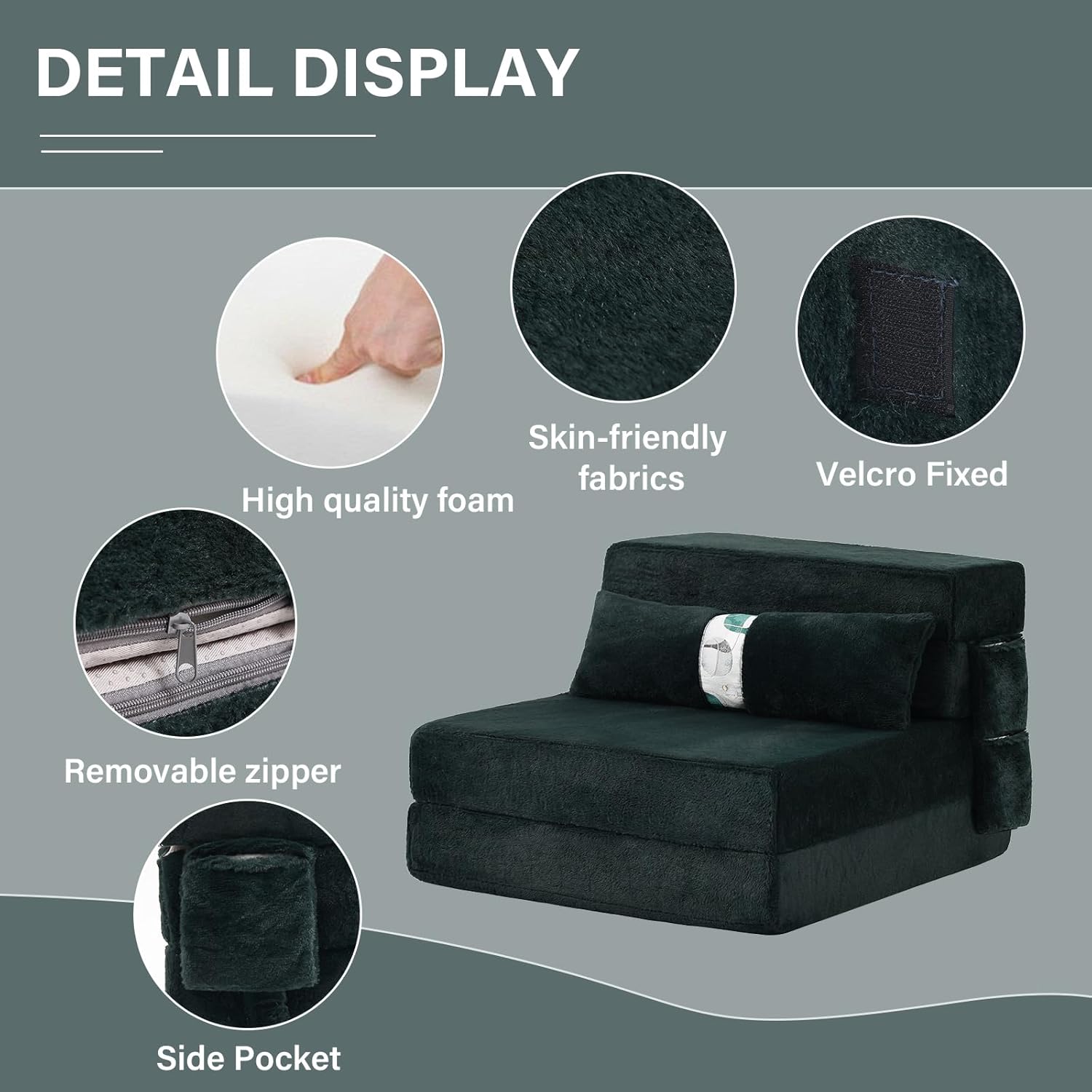 Tiita - Sillón de futón, tamaño individual, sofá cama plegable con almohada, colchón de piso y futón para sala de estar, recámara, uso de invitados, departamento