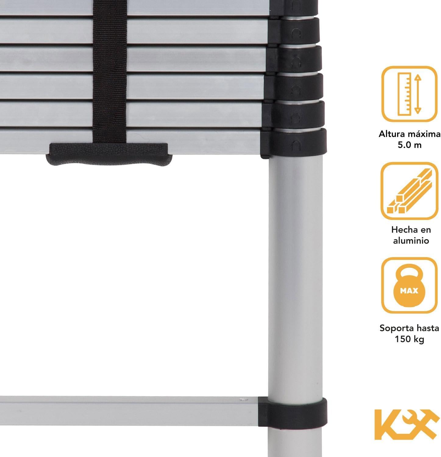 Kingsman | Escalera Multiposiciones 12 Peldaños con Charolas – Soporta hasta 150 kg – Escalera de Aluminio 3.5 MTS – Plegable – Escalera Multipropósito – Tipo Tijera – Andamio – Escalera Recta