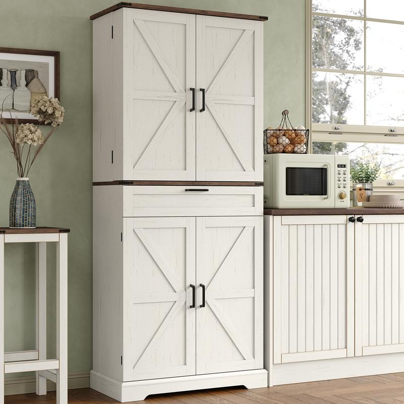 Armario despensero de cocina de 72 pulgadas, mueble de almacenamiento alto con 8 estantes en las puertas, 2 compartimentos y 1 cajón.