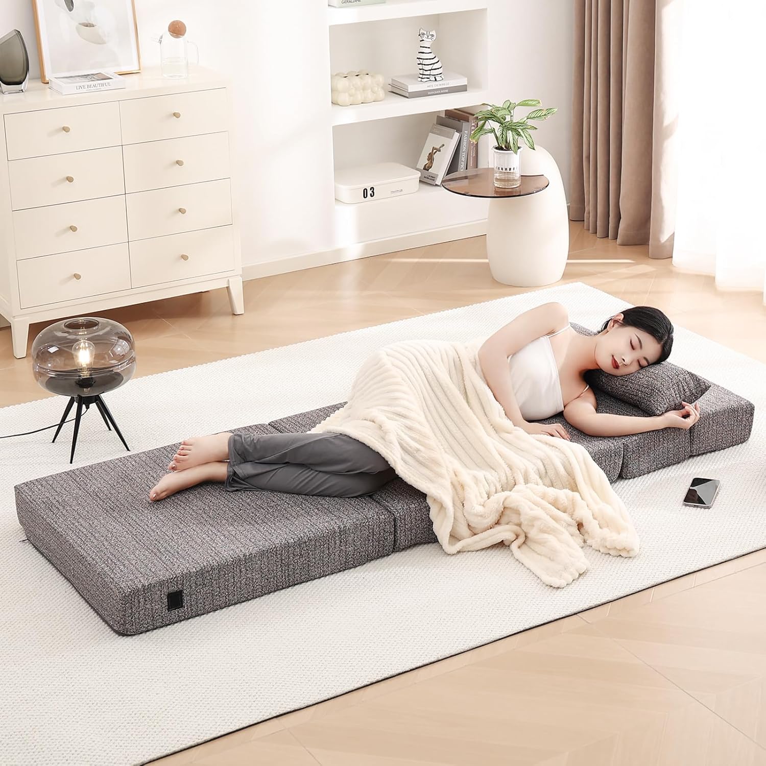 Tiita - Sillón de futón, tamaño individual, sofá cama plegable con almohada, colchón de piso y futón para sala de estar, recámara, uso de invitados, departamento