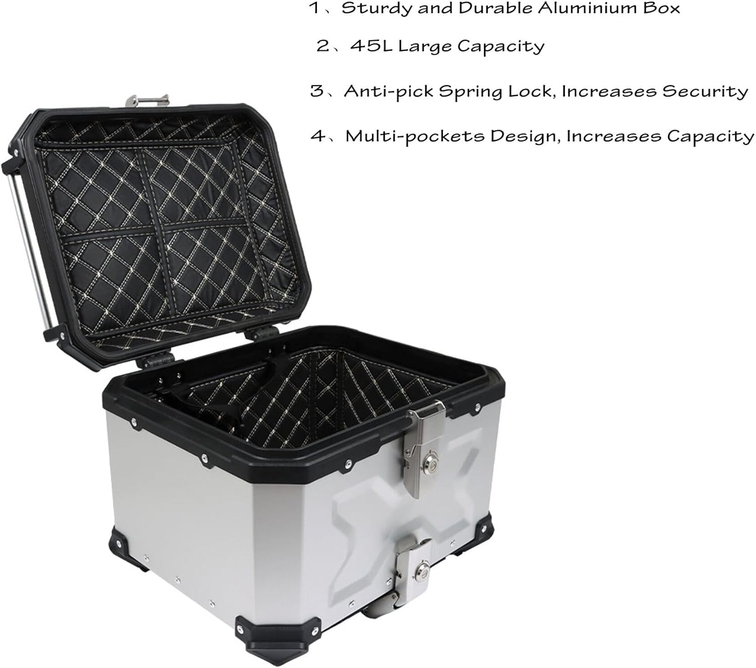 GXYWADY - Carcasa superior para motocicleta, 55L-X, color plata, aleación de aluminio, caja trasera para motocicleta, con espacio amplio y aspecto fresco, caja trasera para maletero de motocicleta,