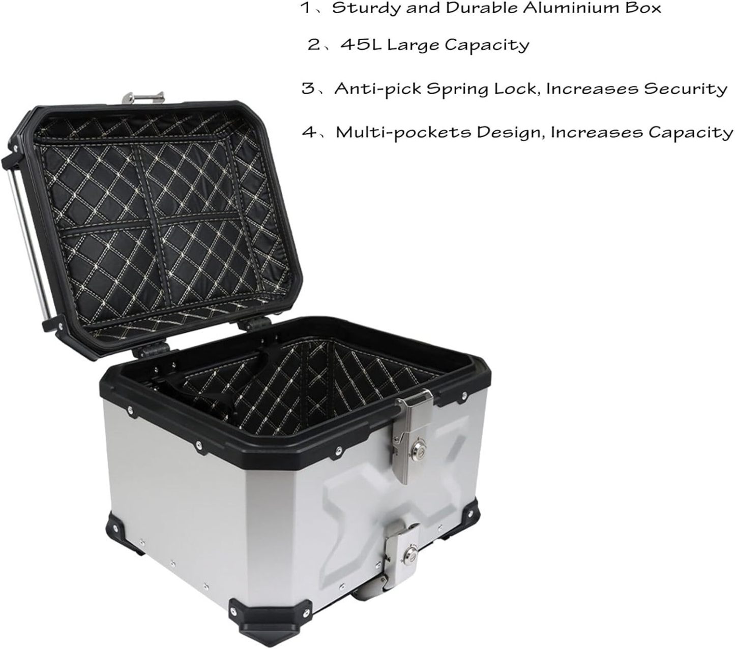 GXYWADY - Carcasa superior para motocicleta, 55L-X, color plata, aleación de aluminio, caja trasera para motocicleta, con espacio amplio y aspecto fresco, caja trasera para maletero de motocicleta,