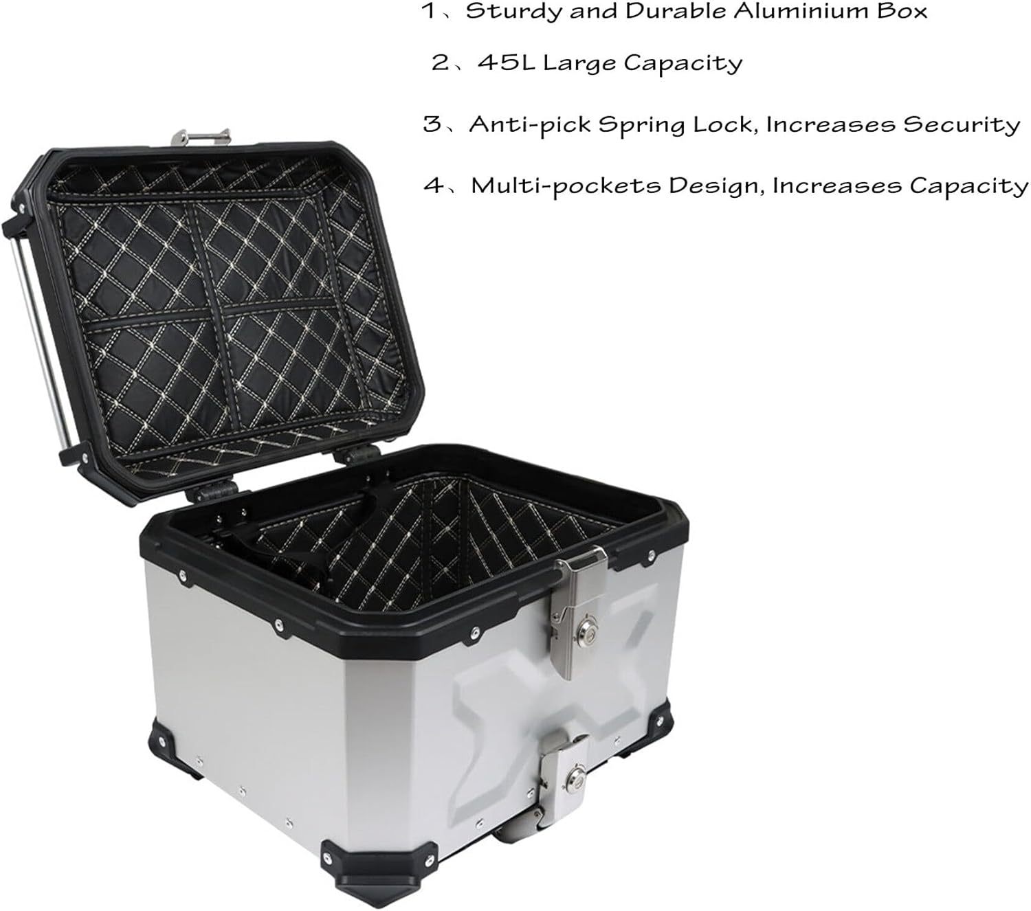 GXYWADY - Carcasa superior para motocicleta, 55L-X, color plata, aleación de aluminio, caja trasera para motocicleta, con espacio amplio y aspecto fresco, caja trasera para maletero de motocicleta,