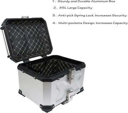 GXYWADY - Carcasa superior para motocicleta, 55L-X, color plata, aleación de aluminio, caja trasera para motocicleta, con espacio amplio y aspecto fresco, caja trasera para maletero de motocicleta,