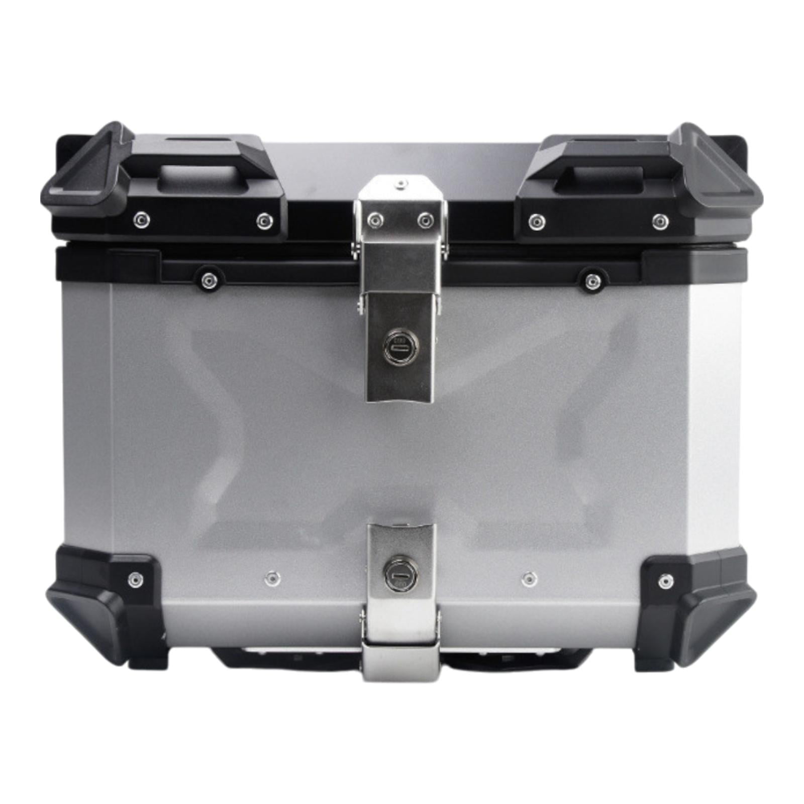 Baúl de motocicleta genérico, caja trasera, organizador de aluminio a prueba de golpes, caja para casco, baúl de almacenamiento de equipaje para 45L Plata
