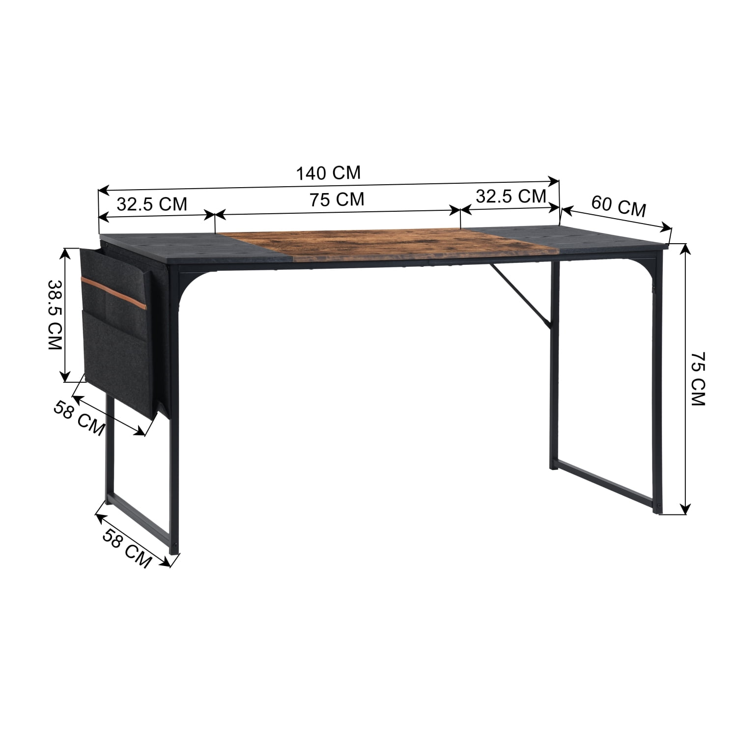 Escritorio Grande 140cm Color Madera con Negro,con Bolsa de Almacenamiento