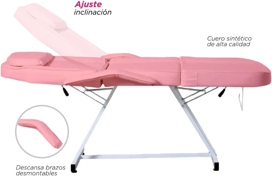 VANLIG Silla Camilla de Masaje y Estética | Reclinable y Ajustable | Incluye Banco con Ruedas | Soporta hasta 180 kg | Ideal para SPA, Faciales, Tatuajes y Belleza | Color Rosa