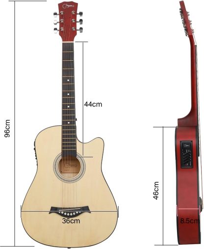 Jidyous electricacústica 38 inch Acústica Clasica guitarras Funda Y Accesorios, con correa, afinador, un paquete de cuerdas adicionales, capo, paño de limpieza, 3 púas, bolsa de concierto (Natural)
