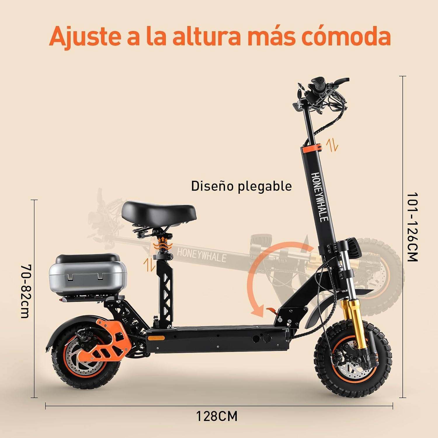 HONEYWHALE H3 Scooter Eléctrico Plegable para Adultos, Patin Electrico con Motor 1000W, Velocidad Máxima 55 km/h, Batería 15AH-Autonomía 60 km, Asiento del Maletero