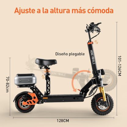 HONEYWHALE H3 Scooter Eléctrico Plegable para Adultos, Patin Electrico con Motor 1000W, Velocidad Máxima 55 km/h, Batería 15AH-Autonomía 60 km, Asiento del Maletero