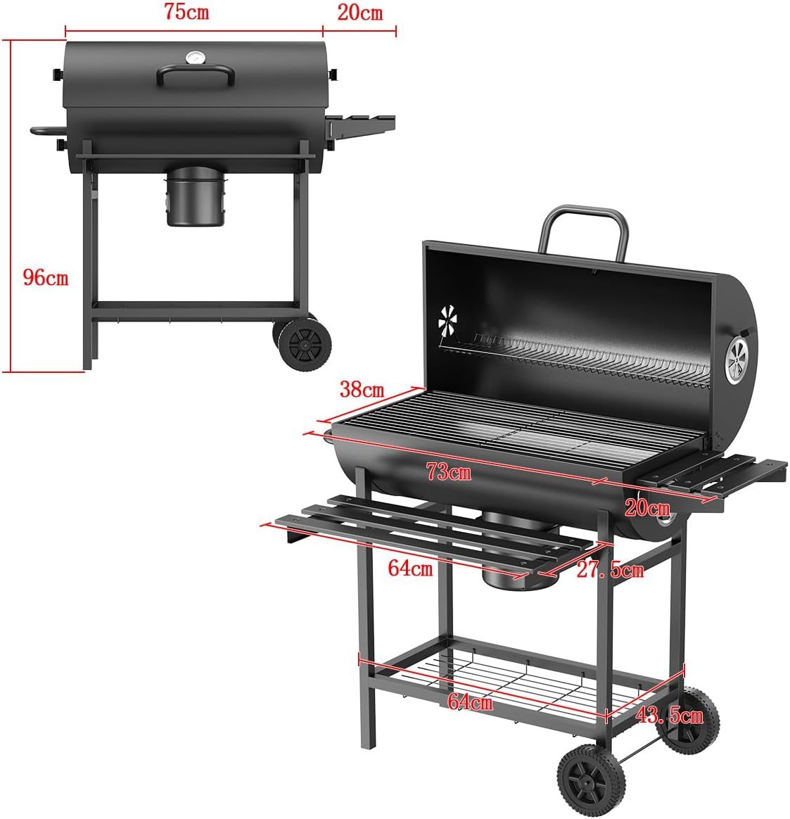 MXLENOBLE Asador de Carbon con Rotación Eléctrica,MXLENOBLE Parrilla de Carbón con temperatura controlada en Forma de Barril (Rotación-Grande - horno individual)