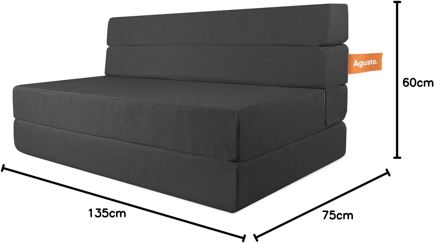 AGUSTO Sofá Cama Matrimonial Multifunción Colchon Plegable Futon Chaise Sillon Puff (Gris Oxford)
