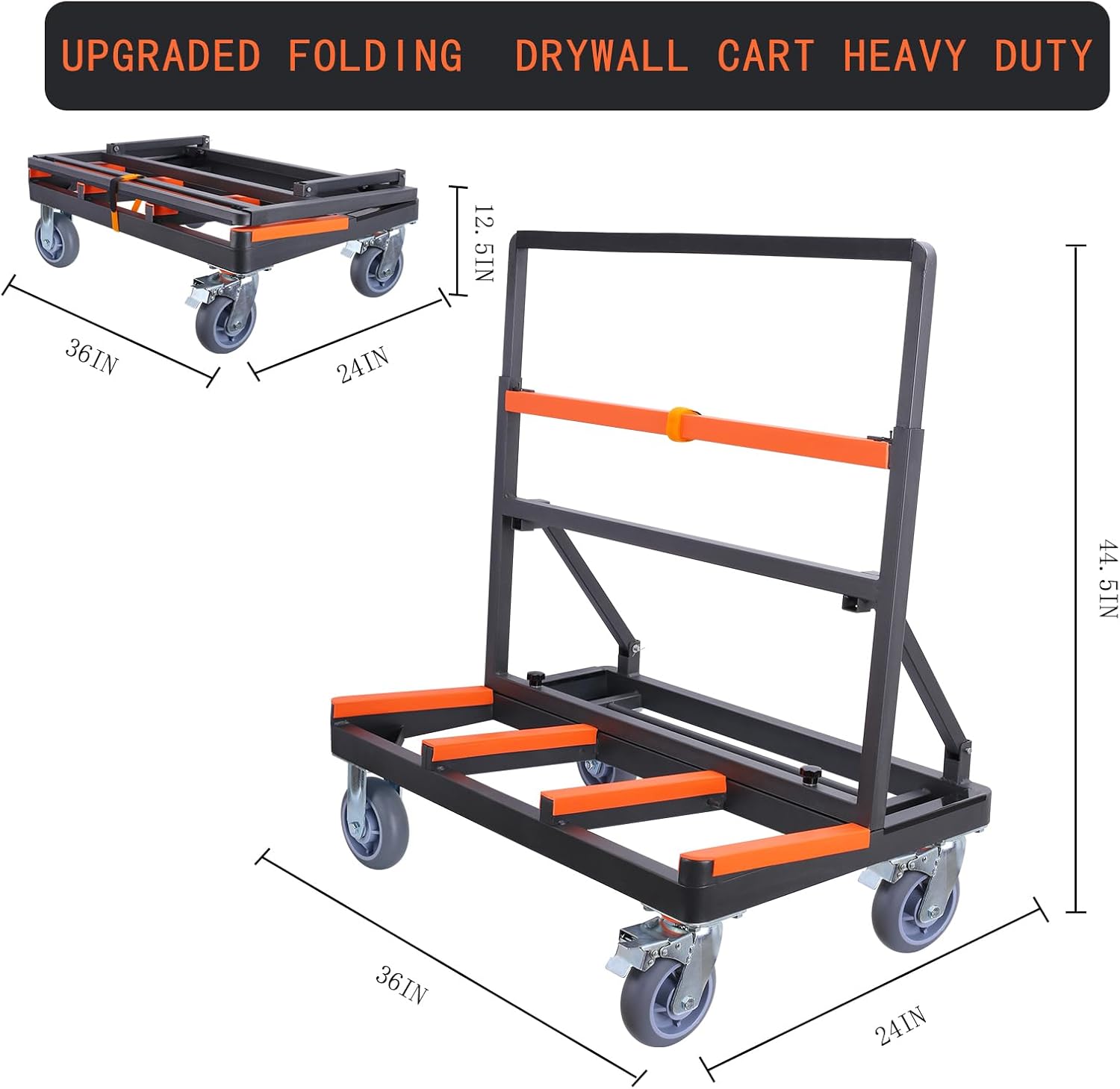 Carrito plegable para paneles de yeso, resistente, carga de plataforma de yeso de 2000 libras, carrito de panel con cubierta grande extendida, panel de madera contrachapada de madera contrachapada y