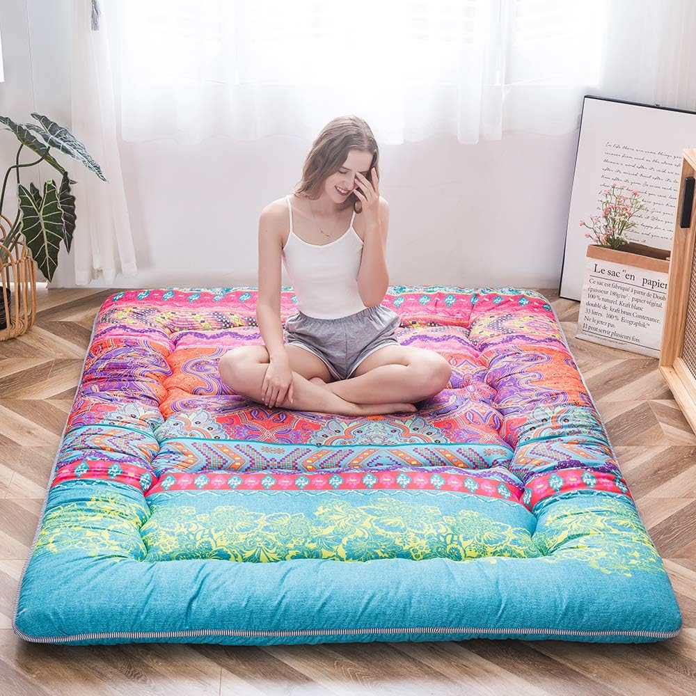 MAXYOYO - Puf plegable para sofá, cama, colchón de piso para adultos, extra grueso, 6 pliegues, sofá para recámara, sala de estar, beige, 135 x 240 cm
