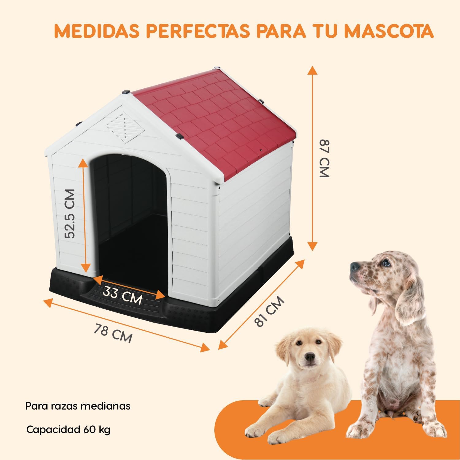 POLI PETS Casa de plástico para Perros, casa Duradera para Perros pequeños, medianos y Grandes, con Suelo Elevado y Rejillas de ventilación, ventila, fácil de Limpiar y Montar Dog Kennel