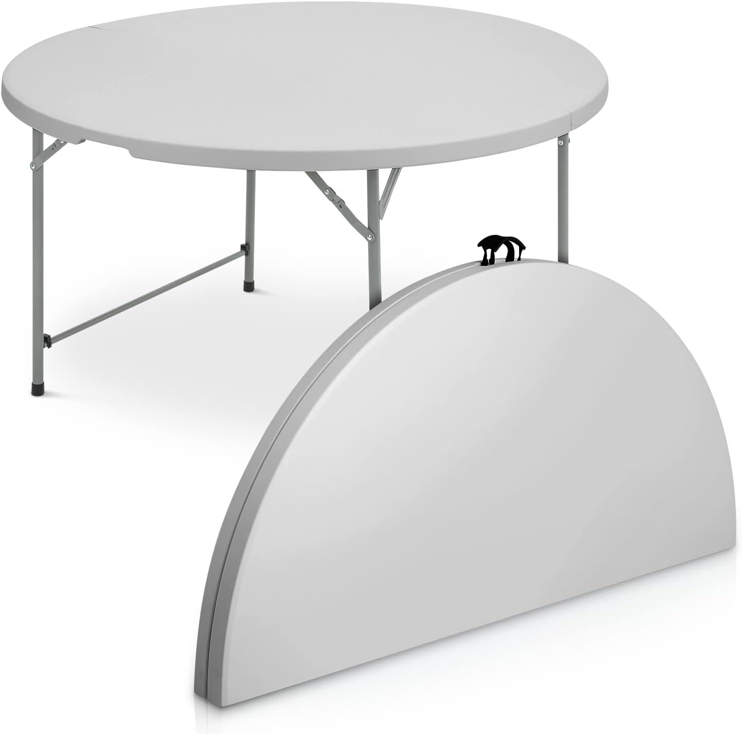 Mesa plegable redonda de 4.5 pies, mesa de comedor de plástico para interiores y exteriores con asa y cerradura para picnic, fiesta, banquete, boda, color blanco