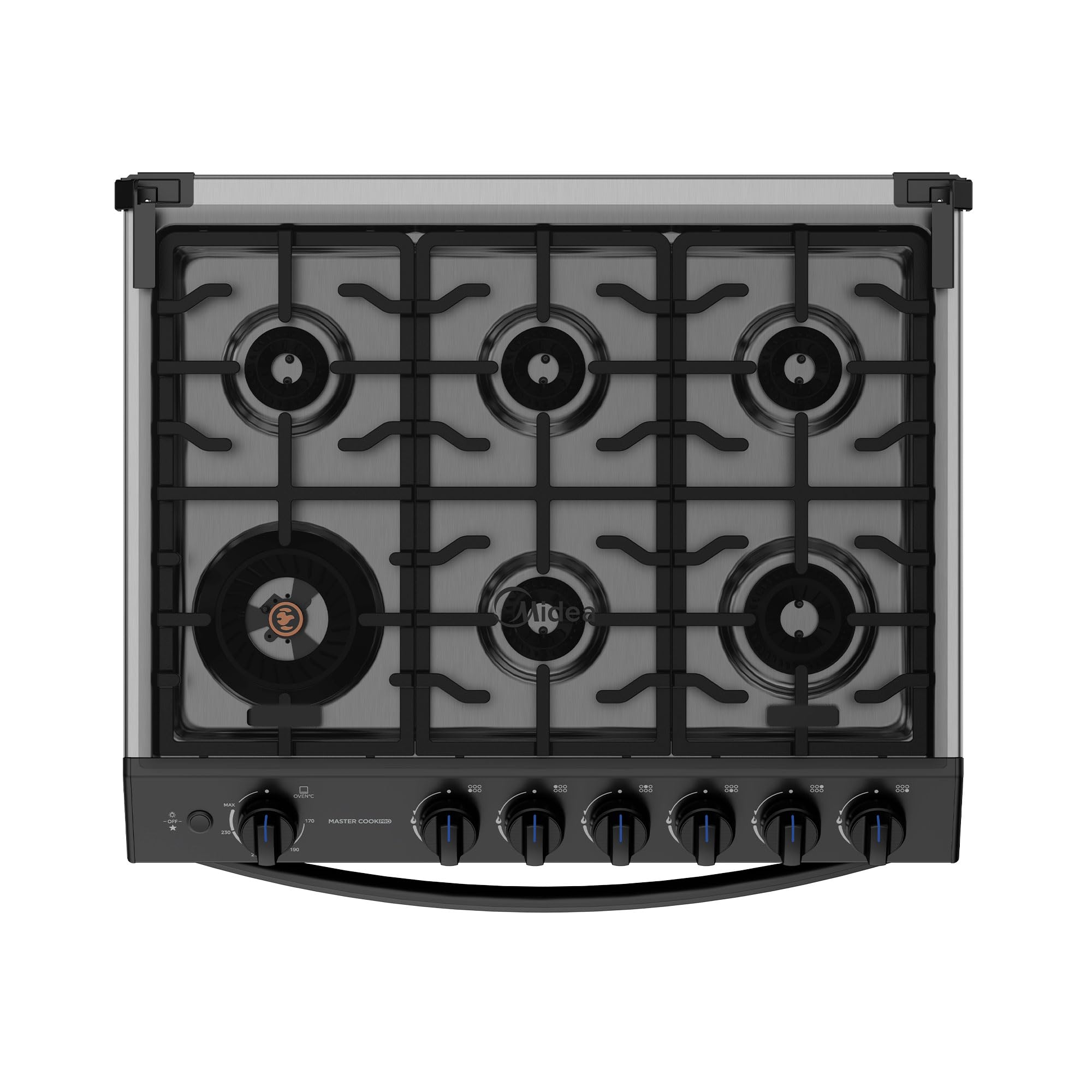 Midea Estufa de Piso de 30", con Capelo y Tecnología Masterflame, Diseño Práctico para Cocina y Uso Diario