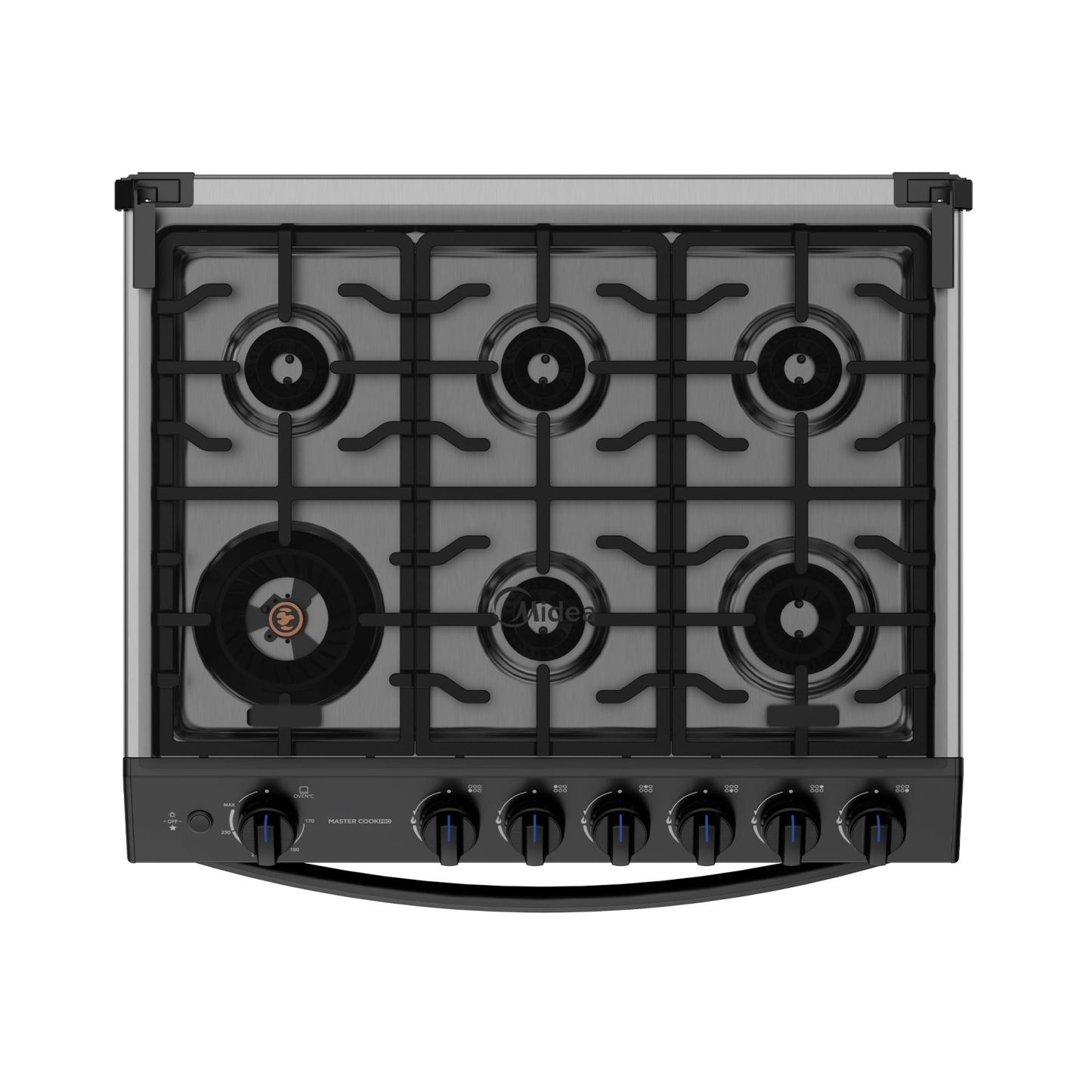 Midea Estufa de Piso de 30", con Capelo y Tecnología Masterflame, Diseño Práctico para Cocina y Uso Diario
