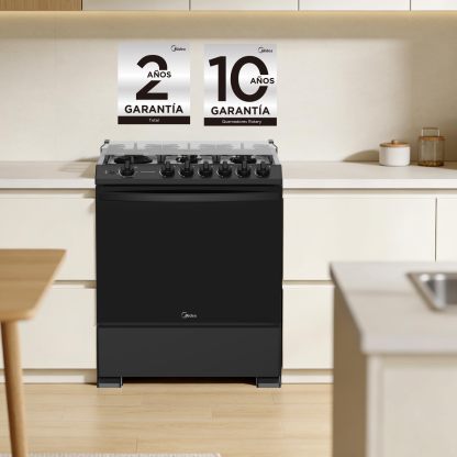 Midea Estufa de Piso de 30", con Capelo y Tecnología Masterflame, Diseño Práctico para Cocina y Uso Diario