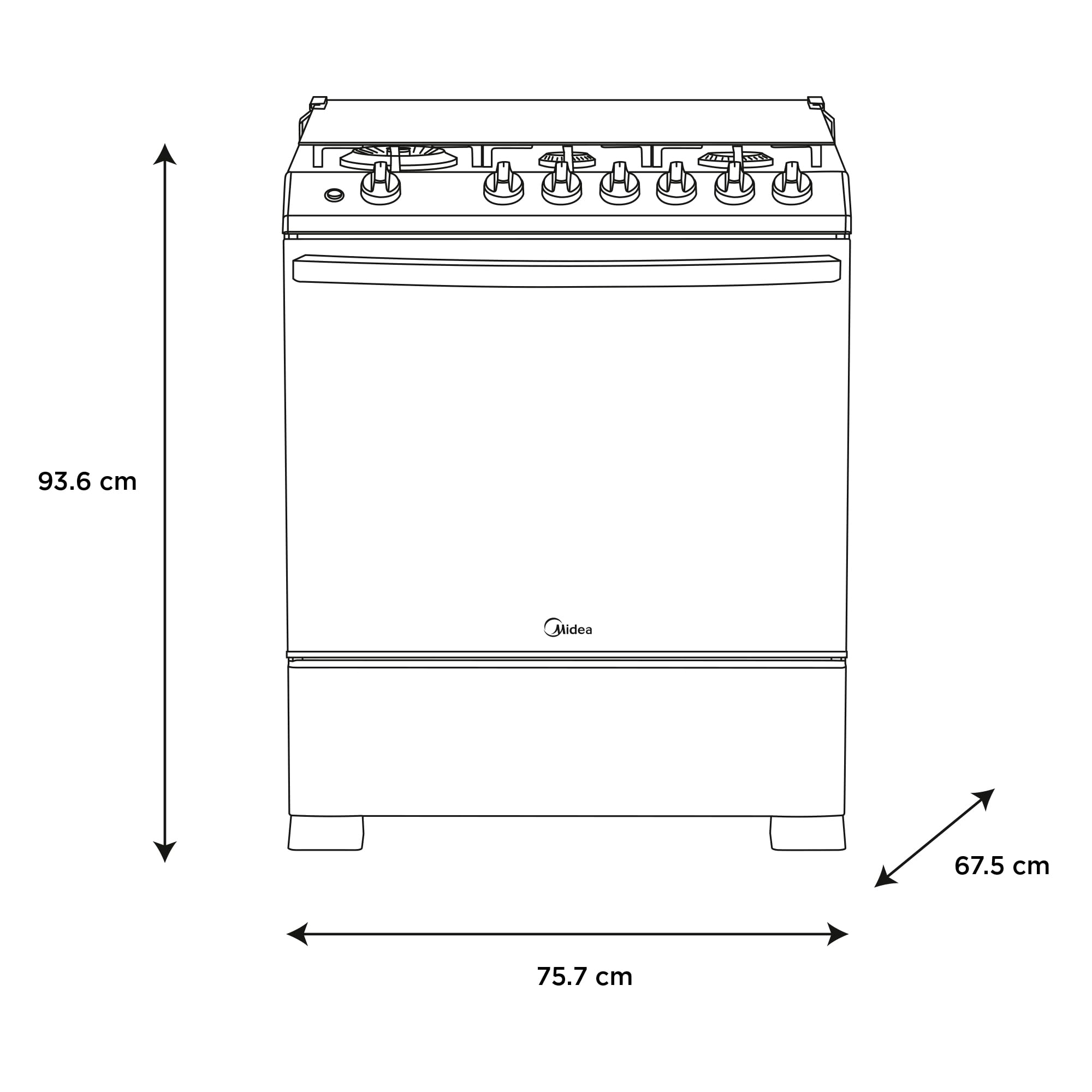 Midea Estufa de Piso de 30", con Capelo y Tecnología Masterflame, Diseño Práctico para Cocina y Uso Diario