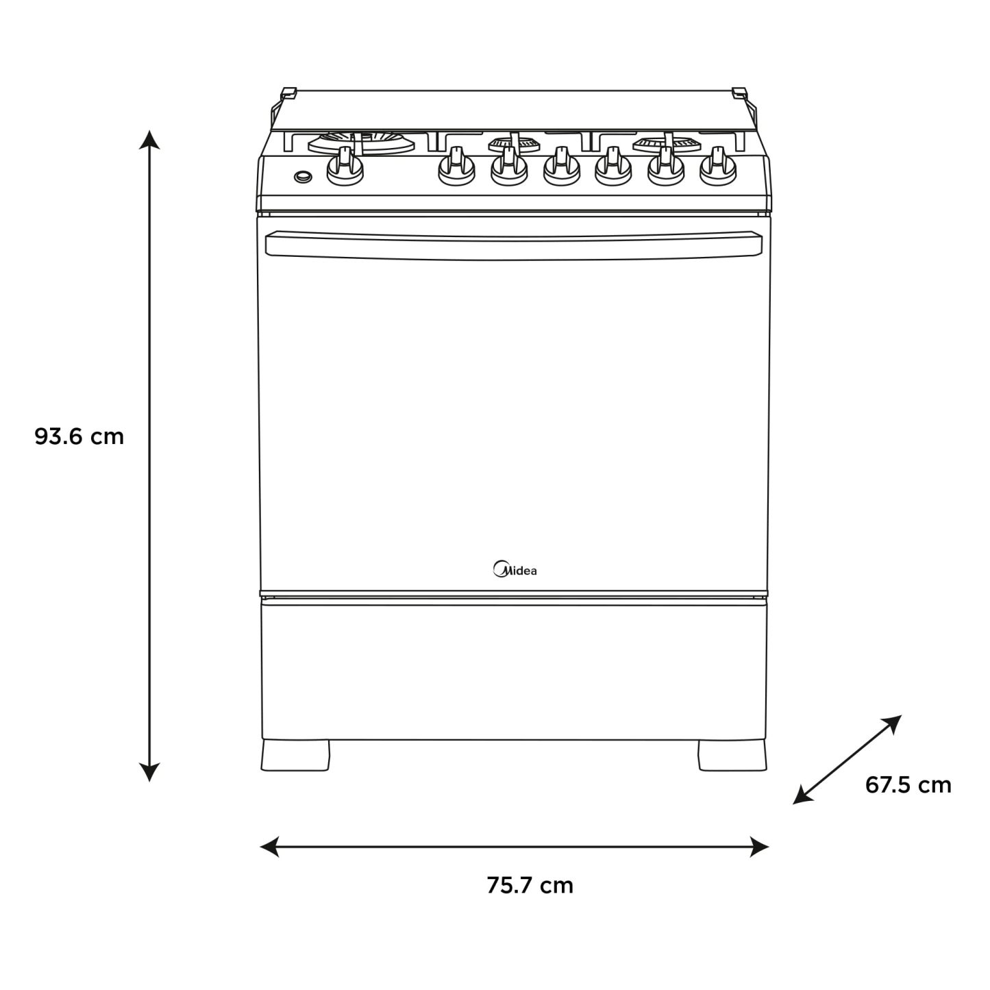 Midea Estufa de Piso de 30", con Capelo y Tecnología Masterflame, Diseño Práctico para Cocina y Uso Diario