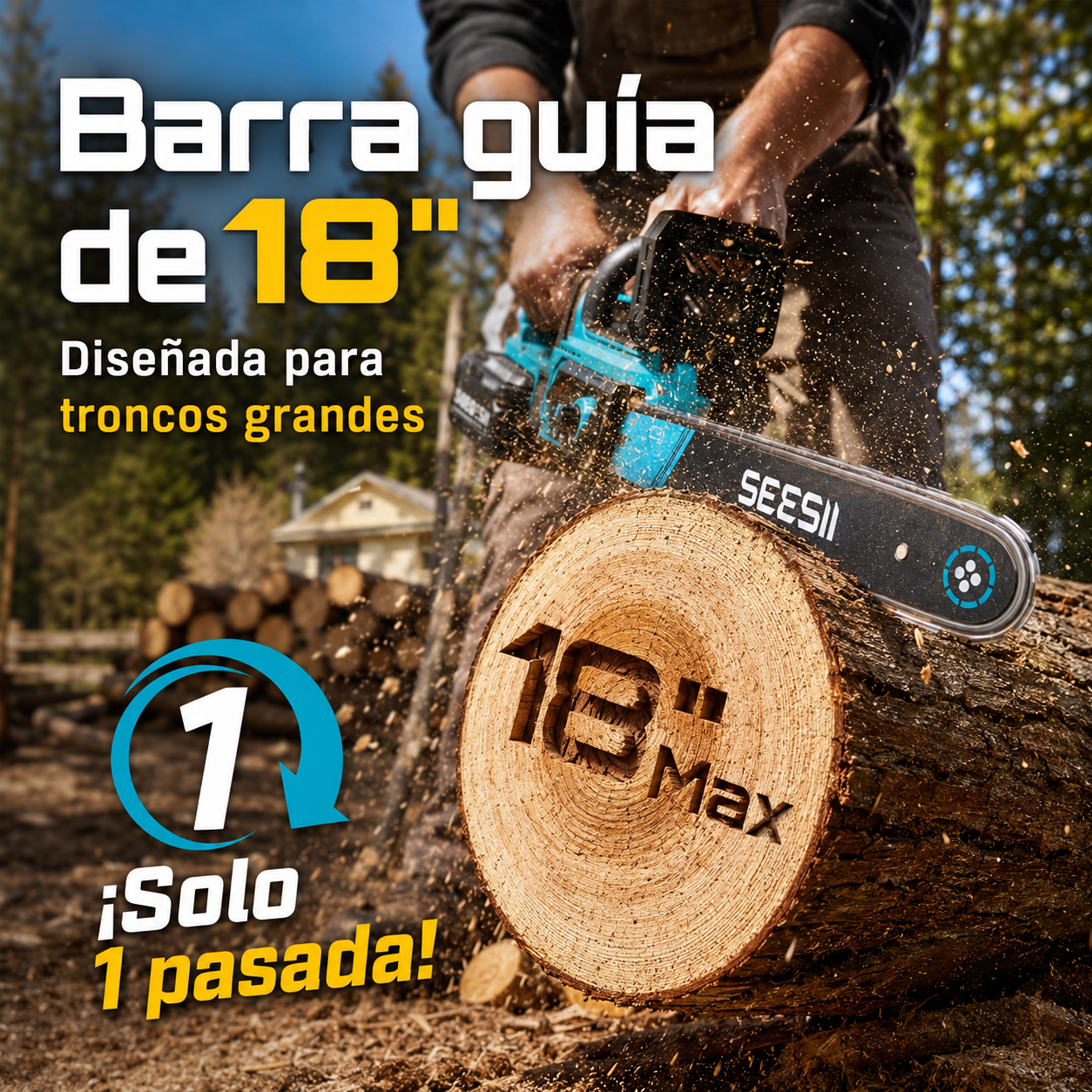SEESII Motosierra a Batería 40V de 18", 2200W, 2 Baterías de 5.0 Ah, 30 FT/S, Lubricación Automática para Corte y Poda