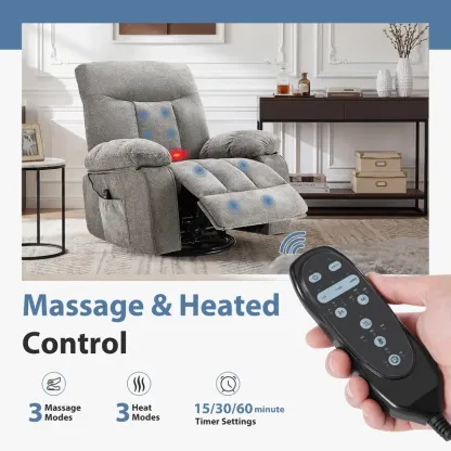 Sillón Reclinable Giratorio con Masaje y Calefacción, Respaldo Ajustable y Tapizado de Chenille