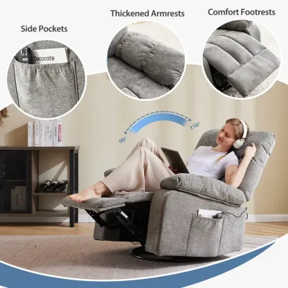 Sillón Reclinable Giratorio con Masaje y Calefacción, Respaldo Ajustable y Tapizado de Chenille