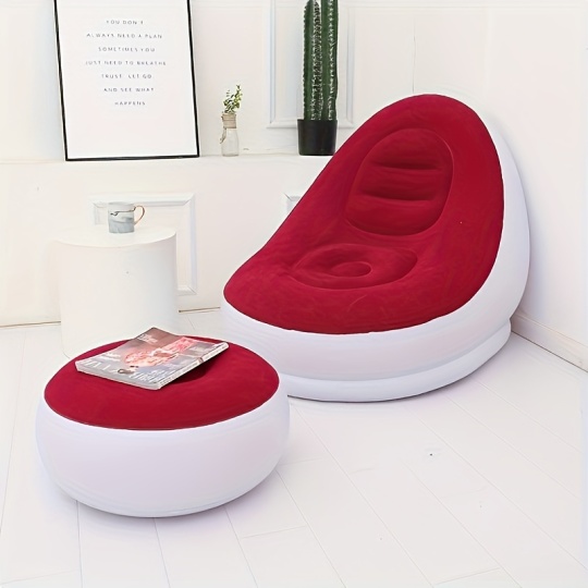1set Inflatable Lounger Sofa Portable Lazy Slip-on Sofa Color Boxed Modern Casual Home Outdoor Camping Movable Flocking Sofa