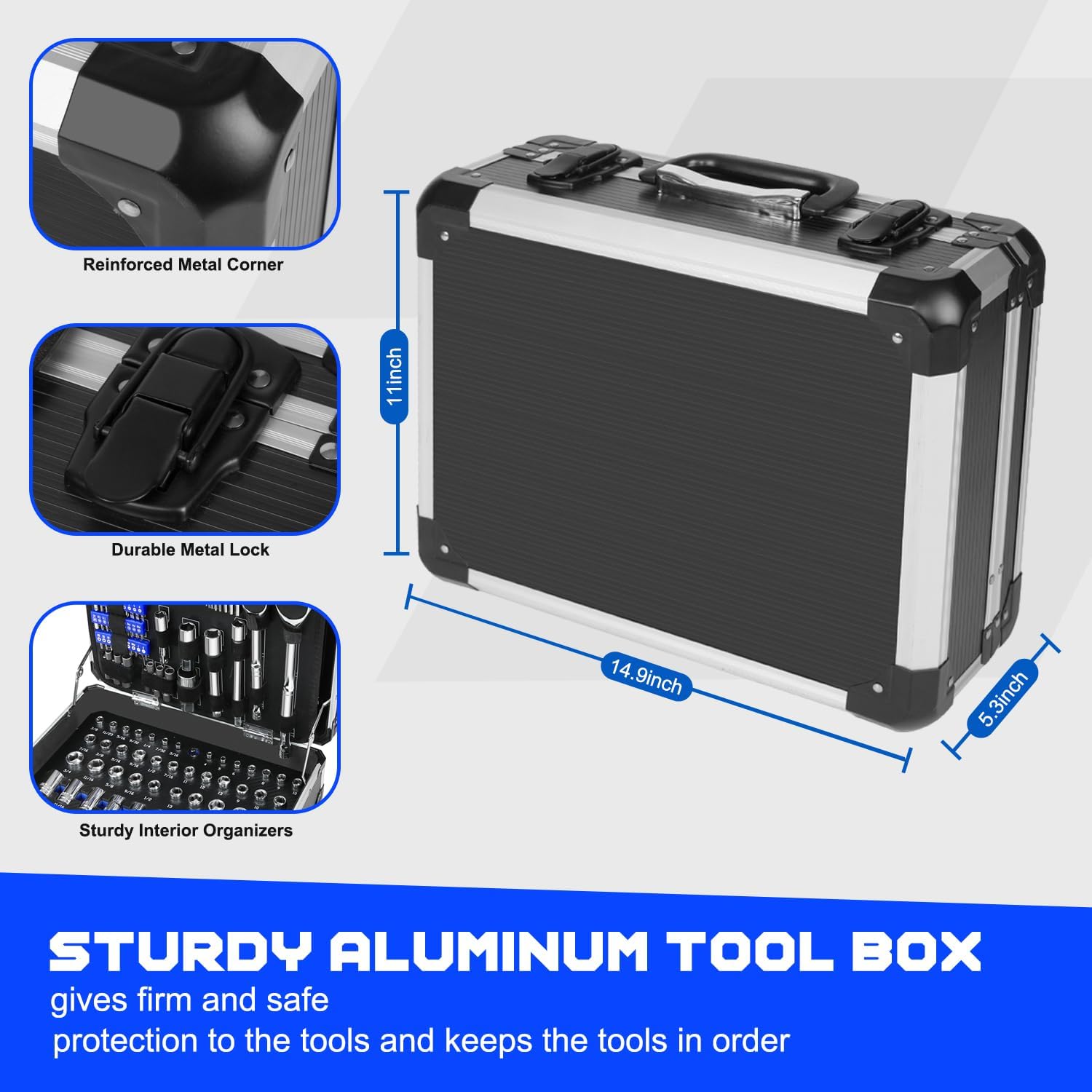 Prostormer - Juego de herramientas mecánicas, 240 piezas, kit universal de herramientas de reparación de automóviles para el hogar con caja de herramientas de aluminio resistente