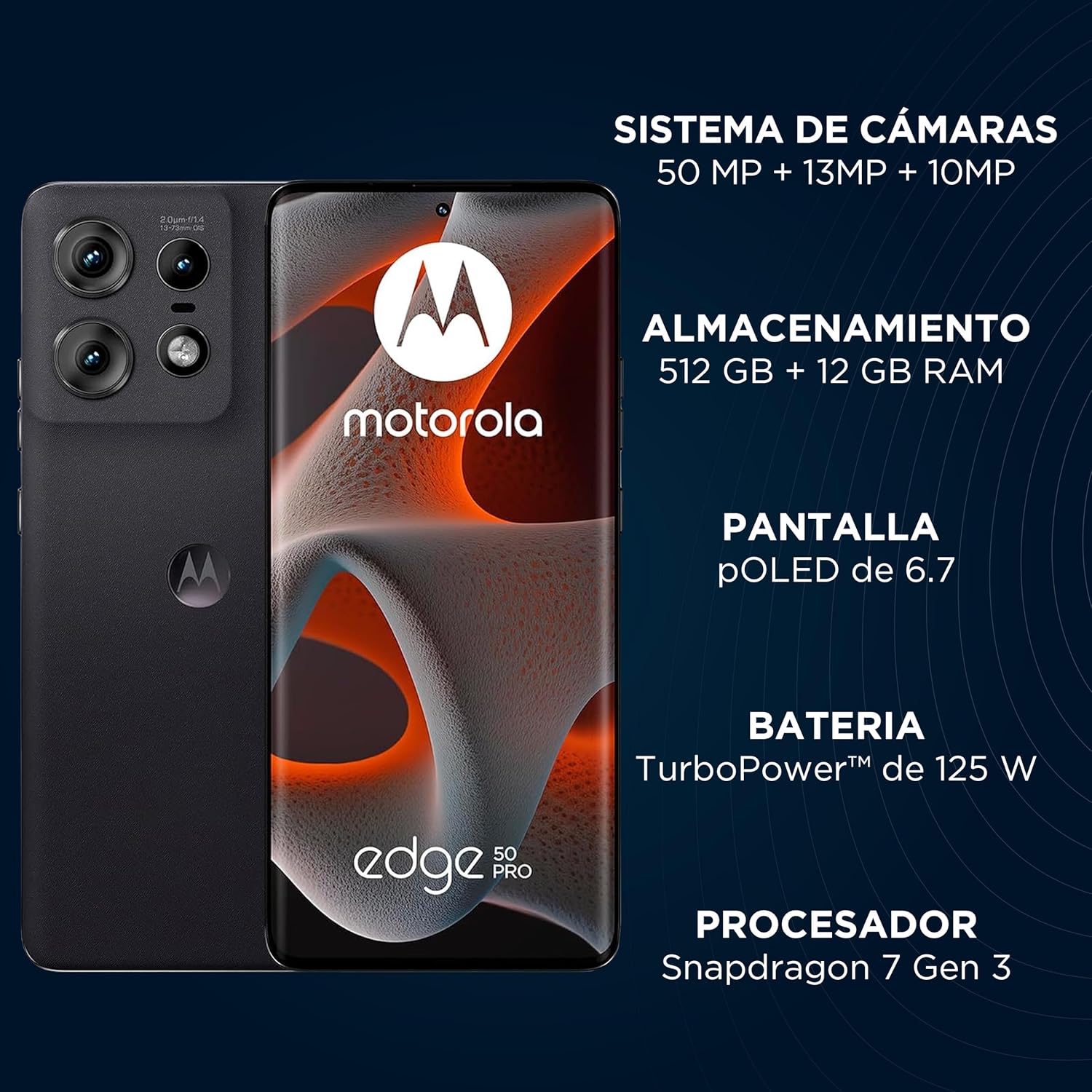 motorola Moto Edge 50 Pro - 512 GB Memoria, 12 GB RAM, Celular Desbloqueado, 1 Año de Garantía - Negro