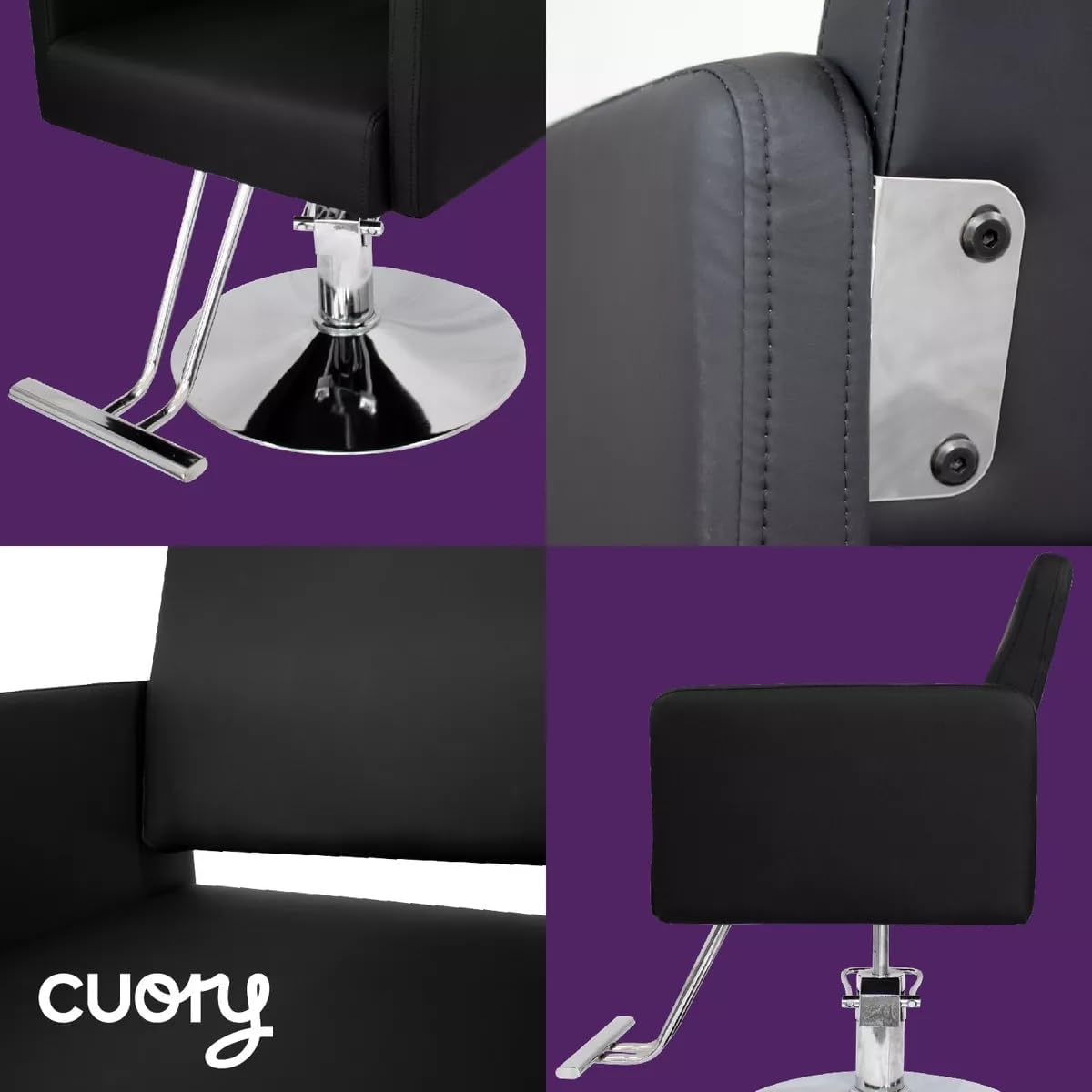 CUORY Silla Barberia Sillon de Barberia Estética Estilista Peluquería | Barber Silla Hidraulico Salón de Belleza Cómodo Asiento Giratorio | Altura Ajustable | Redonda Base Cromada | Negro