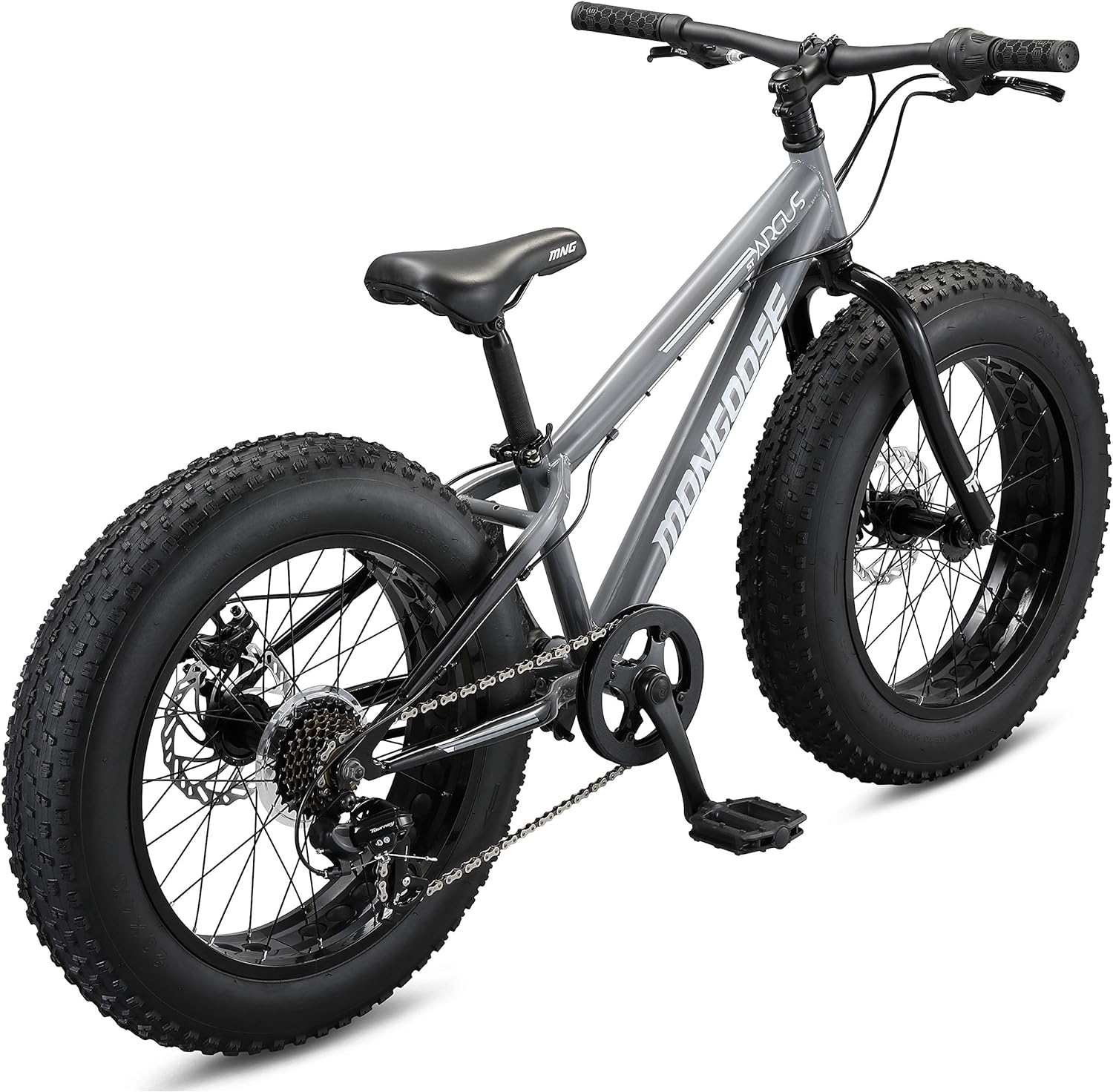 Mongoose Argus ST & Trail Fat Tire Bicicleta de montaña para Adultos jóvenes Hombres y Mujeres, Ruedas de 20 a 26 Pulgadas, Frenos de Disco mecánicos, Marco de Acero o Aluminio y Opciones de 7 o 16